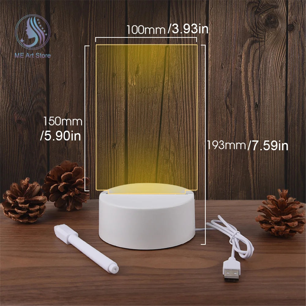 ✨ Luz Nocturna LED USB con Pizarra Acrílica para Mensajes ✨