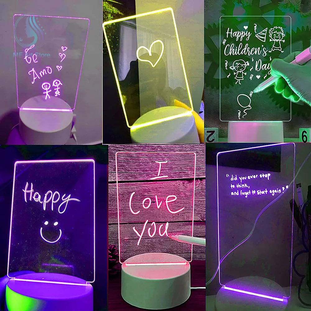 ✨ Luz Nocturna LED USB con Pizarra Acrílica para Mensajes ✨