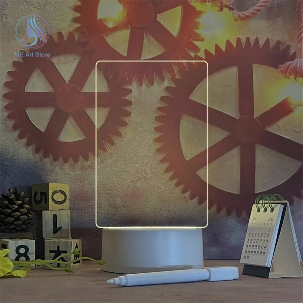 ✨ Luz Nocturna LED USB con Pizarra Acrílica para Mensajes ✨