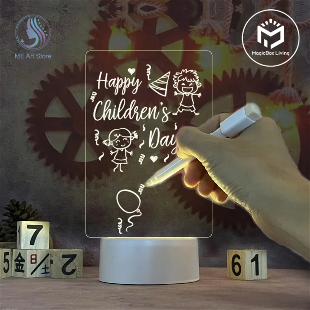 ✨ Luz Nocturna LED USB con Pizarra Acrílica para Mensajes ✨