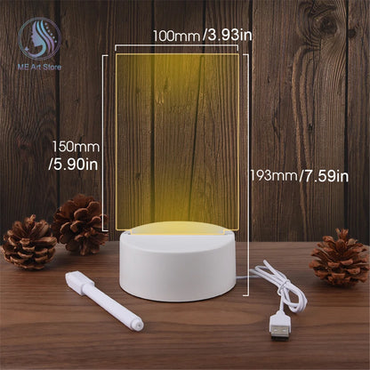 ✨ Luz Nocturna LED USB con Pizarra Acrílica para Mensajes ✨