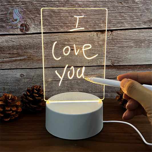 ✨ Luz Nocturna LED USB con Pizarra Acrílica para Mensajes ✨